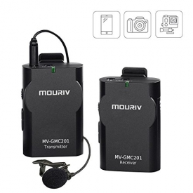 Newest MOURIV MV-GMC201 2.4G Universal Lavalier Wireless Microphone System Lapel Mic with Real-time Monitor for DSLR Camera, Camcorder, IOS iPhone, Android Smartphone Phone, Tablet, Gopro 3,3+, 4