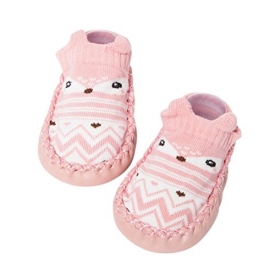 Sunward Cute Baby Boys Girls Toddlers Moccasins NON-SKID Indoor Shoes Socks/Slippers (12-18 Month, Pink)
