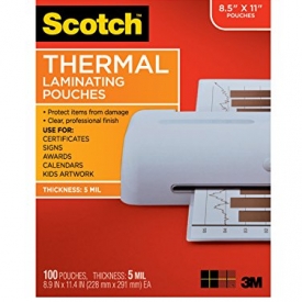 Scotch Thermal Laminating Pouches, 8.9 x 11.4-Inches, 5 mil thick, 100-Pack (TP5854-100),Clear