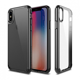 iPhone X Crystal Clear Case, Patchworks [Pure Shield] Smudge-Free Back PC Soft TPU Grip Bumper with Air Pocket Corner Impact Drop Protection Case [Wireless Charging] for iPhone X (2017) (Black Clear)
