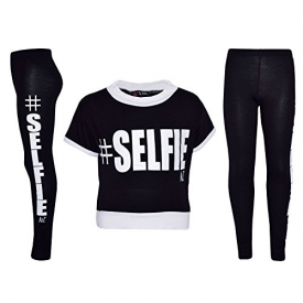 Girls Top Kids #Selfie Print Designer T Shirt & Fashion Legging Set 7-13 Years