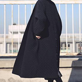 European and American big new autumn and winter temperament super loose black single-breasted long coat jacket coat literature for women girl