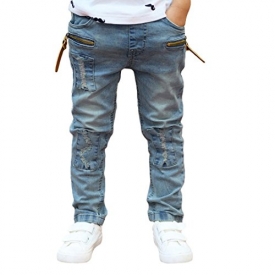 Baby Clothes, Egmy Popular The Boy Zipper Stretch Slim Pale Denim Trousers Pants (6-7Y)