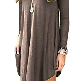 Women’s Long Sleeve Casual Loose T-Shirt Dress Brown M