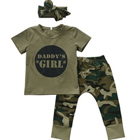 2 Styles Daddy’s Baby Boy Girl Camouflage Short Sleeve T-shirt Tops+Green Long Pants Outfit Casual Outfit (18-24 Months, Baby Girl)