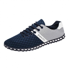 Anxinke Men’s Casual Comfortable Breathable Mesh Flat Sneakers Shoes (7.5, Blue)