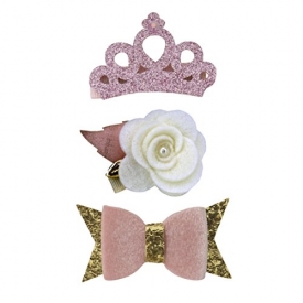 Marakitas Handmade Baby Toddler & Girl Small Princess Hair Bows- Flower, Crown & Bow Pack Princess Gift for Birthday Party (Pink and Cream)