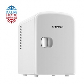 Chefman Portable Compact Personal Fridge Cools & Heats, 4 Liter Capacity Chills Six 12 oz Cans, 100% Freon-Free & Eco Friendly, Includes Plugs for Home Outlet & 12V Car Charger -RJ48-White
