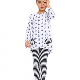 Arshiner Toddle Girls Kids Spring Autumn Long Sleeve Lovely Rabbits Stripes Printed 2 Pcs Cotton Outfits Top Leggings Set, White, 140(Age for 8-9 years),140(Age for 8-9 years),White