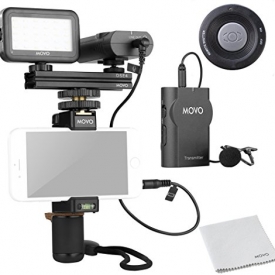 Movo Smartphone Video Kit V2 with Grip Rig, Wireless Lavalier Microphone, LED Light & Wireless Remote – for iPhone 5, 5C, 5S, 6, 6S, 7, 8, X (Regular and Plus), Samsung Galaxy, Note & More