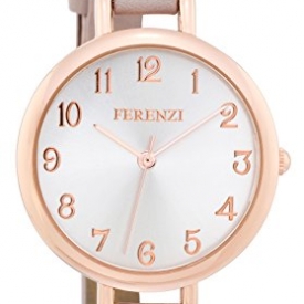 Women’s Watches by Ferenzi – Elegant Rose-Gold With Grey Thin PU Leather Band Watch – Make Every Second Count – FZ15501