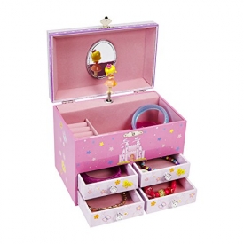 JewelKeeper Princess and a Castle Large Musical Jewelry Storage Box with 4 Pullout Drawers, Girl’s Storage Case, The Spring Tune