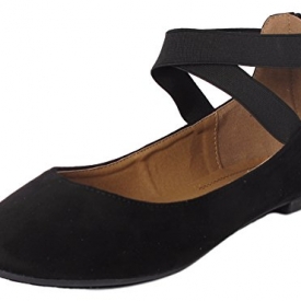 ANNA Dana-20 Women’s Classic Ballerina Flat w/Elastic Crossing Straps Black 7.5