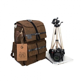 BESTEAM Waterproof Canvas DSLR SLR Camera Laptop Backpack Bag Rucksack For Cannon Nikon Apple Asus Lenovo 45x18x30cm Laptop Size Support 15″ Max