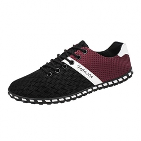 Anxinke Men’s Casual Comfortable Breathable Mesh Flat Sneakers Shoes (10.5, Black)