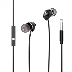 USTEK Headphones with Mic In Line Control Premium Earphones, Stereo Headphones In-ear Weird Earbuds with Ergonomic Design Black