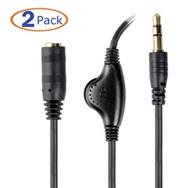 Conwork 2-Pack 3.5mm Male to Female Audio Extension Cable Stereo Headphone Cord with Volume Control 3Feet(Black)