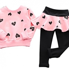 BomDeals Adorable Cute Toddler Baby Girls Clothes Set,Long Sleeve T-Shirt +Pants Outfit (Age(2T), Pink)