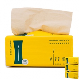 Bamboo Facial Tissues Unbleached Recycled Paper, 3-Ply, 136 Count, 3 Packs, Absorbent Stronger Ultra soft Tree Free