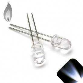 20 x 5mm Round Top Cool Clear White Candle / Flicker LED – Super Bright