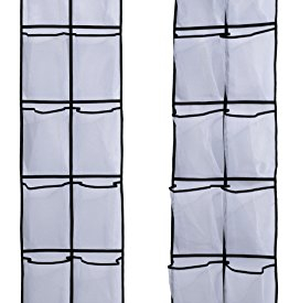 Misslo Over The Door Shoe Organizer 12 Large Mesh Pockets Hanging Narrow Closet Door, White, 2 Pack