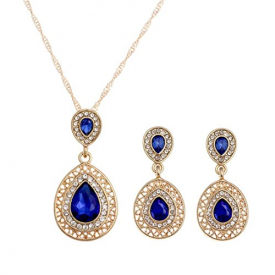 Clearance Necklace,Han Shi Vintage Wedding Crystal Chain Bohemian Jewelry Set Earrings (Blue, L)