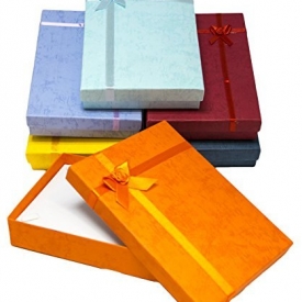 Novel Box Cardboard Jewelry Necklace Gift Boxes With Rosebug Bows in Assorted Colors 5X7.1X1.3″ (Pack of 6) + NB Cleaning Cloth