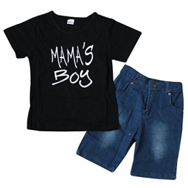 Toddler Baby Boy Clothes Short Sleeve T-Shirt +Denim Pants Outfits Set Size 4T (Black-1)