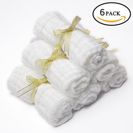 Healthy-Home Muslin Baby Washcloths and Bath Towels. (6 Pack) 100% Premium Natural Cotton,Chemical Free,Reusable Wipes,Extra Soft and Absorbent for Sensitive Baby Skin.