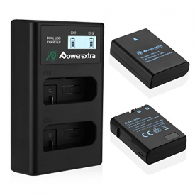 Powerextra 2 Pack Battery and Dual LCD Charger for Nikon EN-EL14 Nikon EN-EL14a and Nikon Coolpix P7800 P7700 P7100 P7000 Nikon Df Nikon D5600 D5500 D5300 D5200 D5100 D3400 D3300 D3200 D3100