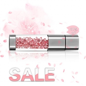Techkey Jewelry Crystal USB Flash Drive for Girls, with 2 in 1 Anti Dust Plug + Stylus Pen for Touch Screens Set, Photo Frame Gift Packaging, 16GB, Sakura Pink