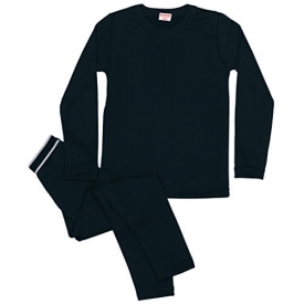 Rocky Boy’s Fleece Lined Thermal Underwear 2PC Set Long John Top and Bottom (S, Black)