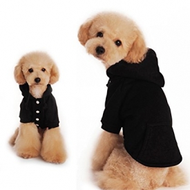 Dog Hoodie, Hkim Soft Cotton Pet Poodle Clothes with Pocket Fashion Fleece Sweater Puppy Sweatshirt for Maltese, Shitzu, Small Dogs (S, Black)