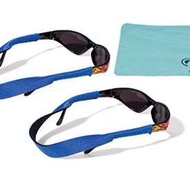 Croakies Kids Neoprene Eyewear Retainer Childrens Glasses Strap | Eyeglass and Sunglass Holder | Boys and Girls Sports Use | 2pk Bundle + Cloth, Blue