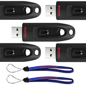 SanDisk Ultra USB (5 Pack) 3.0 128GB CZ48 Flash Drive High Performance Jump Drive/Thumb Drive/Pen Drive up to 130MB/s – with (2) Everything But Stromboli ™ Lanyard