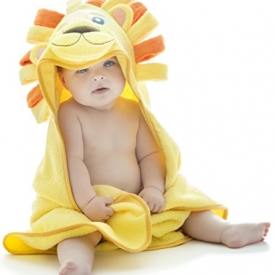 Little Tinkers World Lion Hooded Baby Towel, Natural Cotton, 30×30-Inch