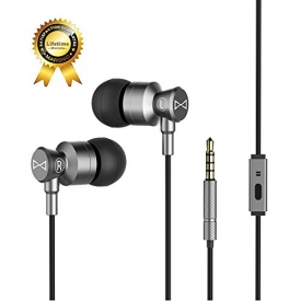 Marsno M1 Wired Metal In Ear Headphones, Noise Isolating Stereo Bass Earphones With Mic，Dynamic Drivers Earbuds Provide Stereo & Crystal Clear Sound (Grey)