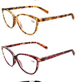 Women’s Reading Glasses 4 Pack – Stylish Horn Rimmed Readers for Ladies in 4 Tortoise Shell Colors – +250 – by Optix 55