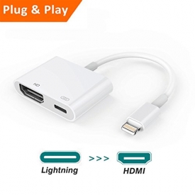 Lightning to HDMI Adapter, iPhone to HDMI Cable Adapter, 1080P Lightning Digital AV Adapter with Lightning Charging Port, HDMI Sync Screen Connector for iPhone & iPad, Support iOS 11 and Before