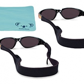 Croakies Kids Neoprene Eyewear Retainer Childrens Glasses Strap | Eyeglass and Sunglass Holder | Boys and Girls Sports Use | 2pk Bundle + Cloth, Black