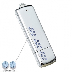 Faost Design 32Gb Swarovski Crystal DM328932 Heavy Mirror Chrome Metal Case Handmade USB2.0 Flash Drive Memory Stick Pendrive Thumb,External Storage Device More Color Crystal Blue LED Light (Blue)