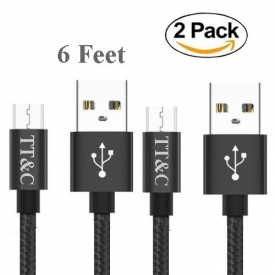 TT&C Micro USB Cable, 2Pack 6 Feet Long Super Durable Nylon Braided Android Charging Cord for Samsung, Kindle, HTC, Nexus, LG, Sony, Xbox, PS4, Smartphones – Black (6 Feet)