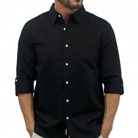 Short Fin Long Sleeve Linen Shirt (Black, Size 2X Large, L8060)
