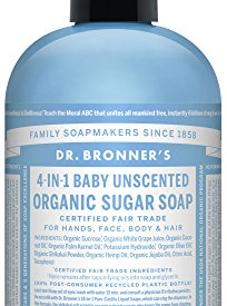 Dr. Bronner’s Organic Baby Unscented Sugar Soap. 4-in-1 Organic Pump Soap for Home and Body (12 oz)