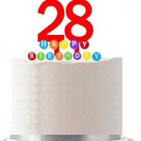 Item#028WCD – Happy 28th Birthday Party Red Cake Topper & Rainbow Candle Stand Elegant Cake Decoration Topper Kit