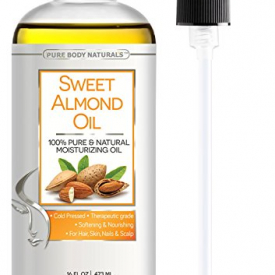 Pure Body Naturals Cold Pressed Sweet Almond Oil for Skin, Hair, and Carrier for Essential Oils – 16 Fl. Ounce