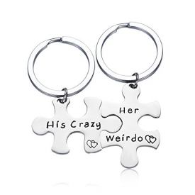 CJ&M Stainless Steel His Crazy Her Weirdo Couples Keychains Set,Personalized Couples Jewelry,Perfect Gift for Boyfriend Girlfriend