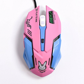 Gaming Mouse, Backlit Optical Game Mice Ergonomic USB Wired with 2400 DPI and 6 Buttons 4 Shooting for Pro Game PC Computer Laptop Desktop Mac (D.VA) (Pink)