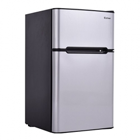 Costway 2-Door Compact Refrigerator 3.2 cu ft. Unit Small Freezer Cooler Fridge (Gray)