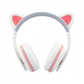 Cat Ear Headphones for Girls – Censi Cat headphones Wireless Over Ear Bluetooth Headsets with Mic for Girlfriend, Wife, Women, Kids, Valentines Day Gifts for Her (White+Pink, Bluetooth)